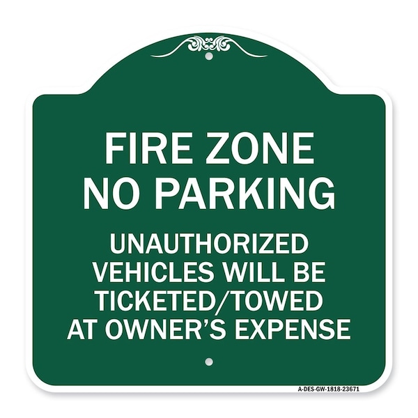 Signmission No Parking Fire Zone Unauthorized Vehicles Will Be Ticketed Towed at Owner Expense, GW-1818-23671 A-DES-GW-1818-23671 - main